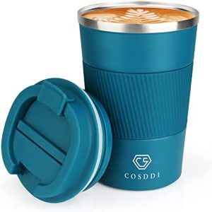 CS COSDDI Travel Mug 12oz - Vacuum Insulated Coffee Travel Mug Spill Proof with Leakproof Lid - Double Walled Reusable Tumbler Cups for Keep Hot/Ice Coffee,Tea and Beer(Aquamarine)